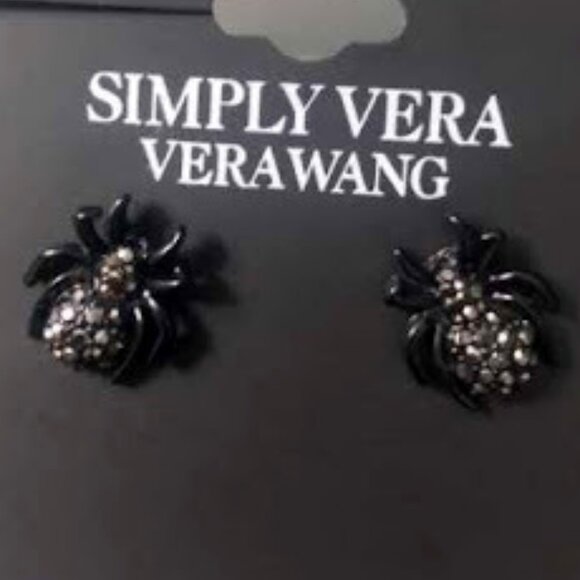 Vera Wang Jewelry - VERA WANG Goth Halloween Spider Black Hematite Crystal Stud Earrings**NEW!
